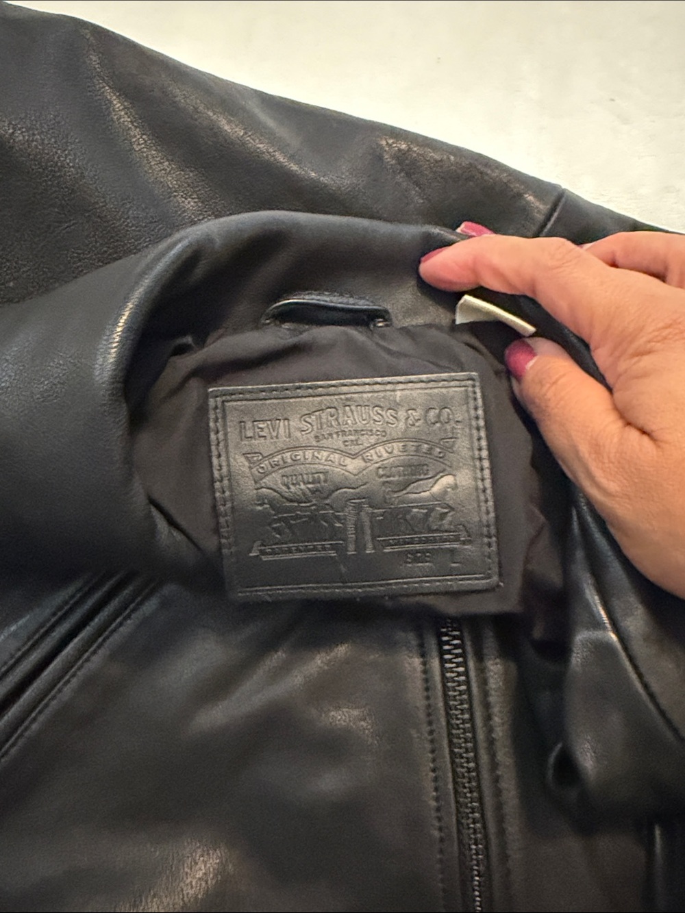 Levi's Black Leather  Jacket with Logo Patch